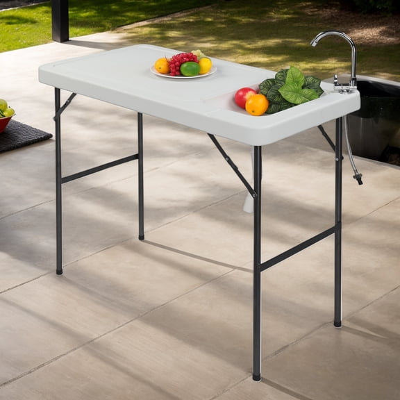 Folding Portable Fish Fillet & Hunting & Cutting Table with Sink Faucet