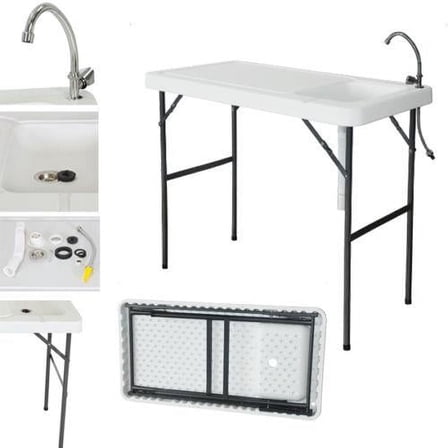 Outsunny Folding Fish Cleaning Table with Sinks, Outdoor Fillet Table ...
