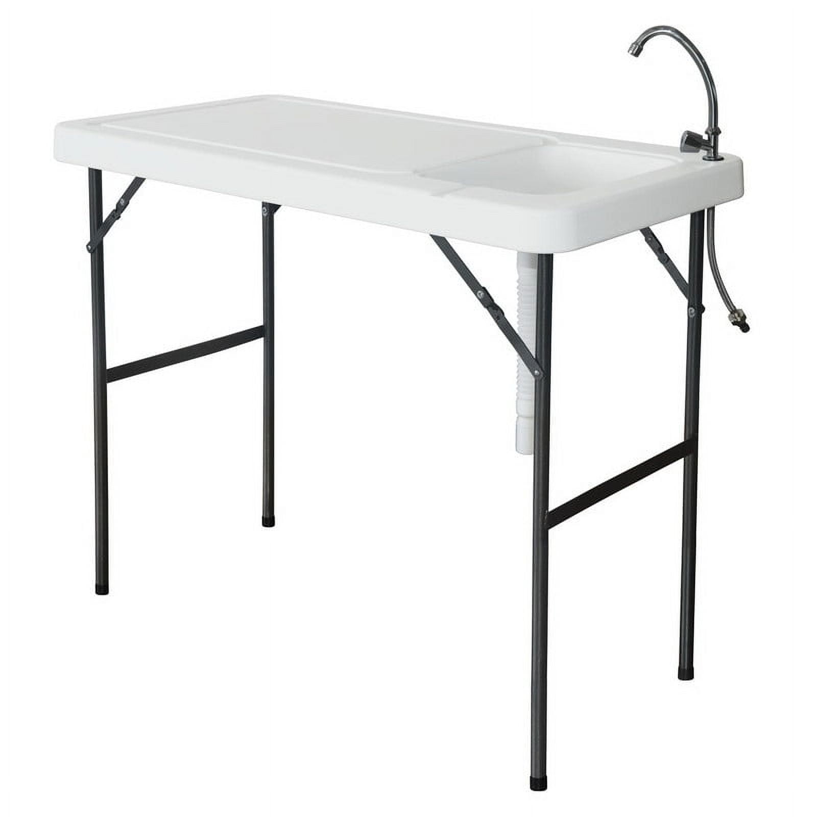 Folding Portable Fish Table with Sink Faucet - White - 23