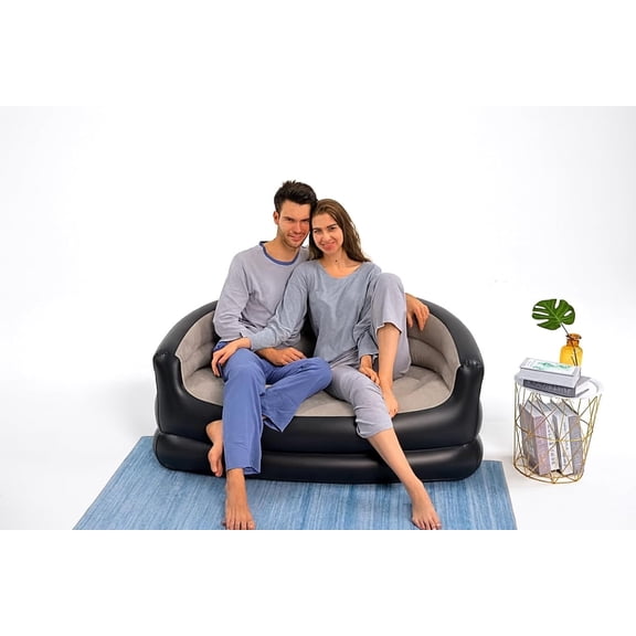 Folding Portable Inflatable Double Sofa, Lazy Flocking Two-Seater Lounge Chair with Electric Air Pump - Great for Pop Up Indoor Living Room and Outdoor