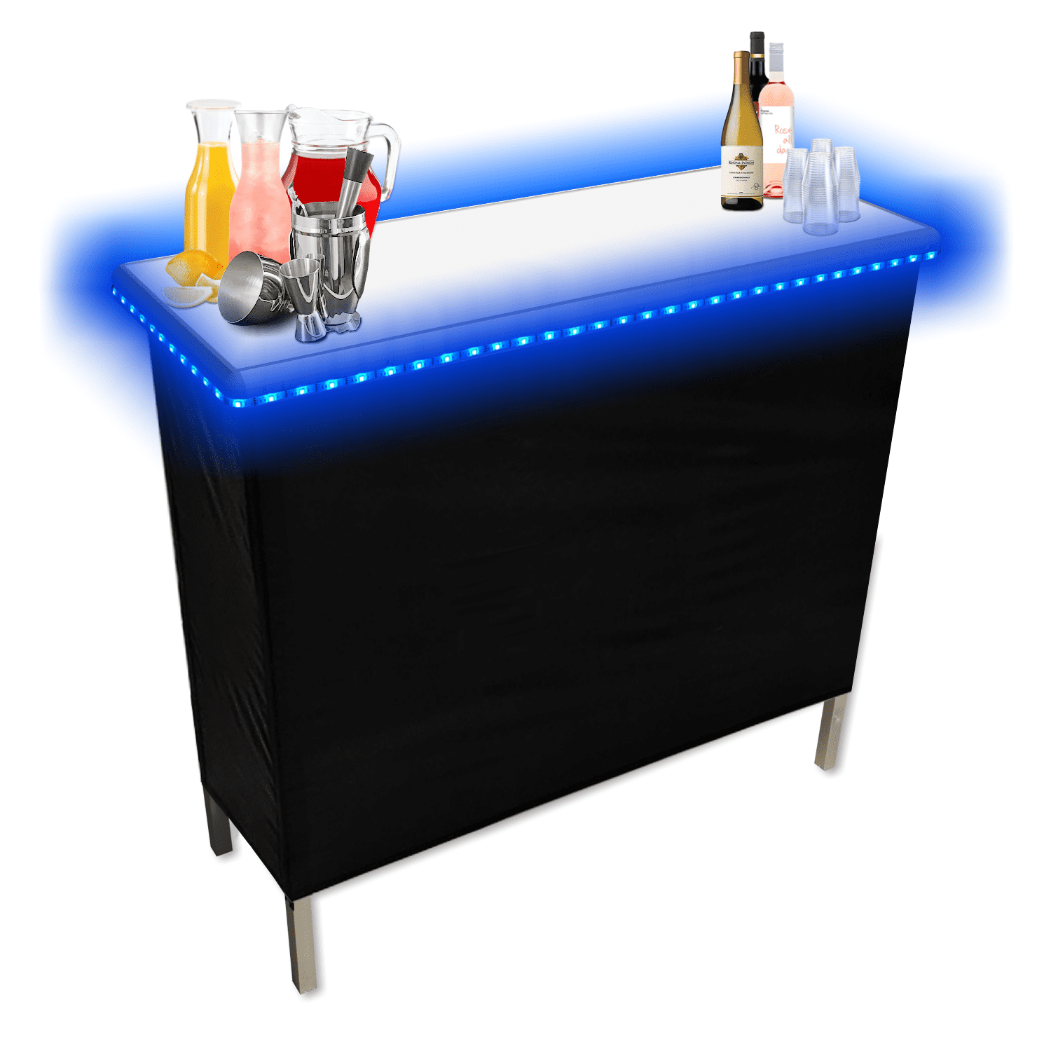 Folding Portable Party Bar with Patented Multi-Color LED Lights, Storage Shelf, Carrying Bag, & 2 Skirts (40" L x 36" H) - Single