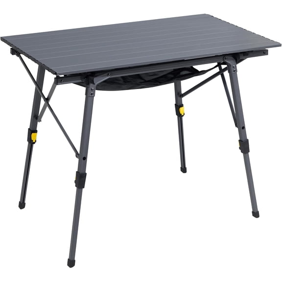 Folding Portable Picnic Camping Table Adjustable Height Aluminum Roll Up Top with Mesh Bottom Layer Dark Gray Large 35.4 L x 20.9 W