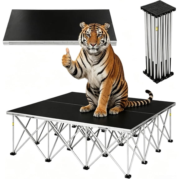 Folding Portable Stage Platform, 4'x4' Foldable Stage Platform Modular Unit,16-strut Centipede Riser,For Wedding Events, Schools, Concerts, Restaurants, Bars, 700 Kg/1543 Lbs Per Square Meter
