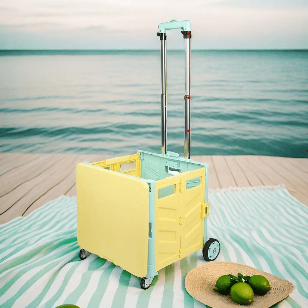 Folding Portable Trolley Trolley Portable Rolling Box Trolley Trolley Shopping Trolley With Lid Wear Resistant No Noise 360° Swivel Wheel Suitable For Travel Shopping Mobile Storage Office Use Yellow