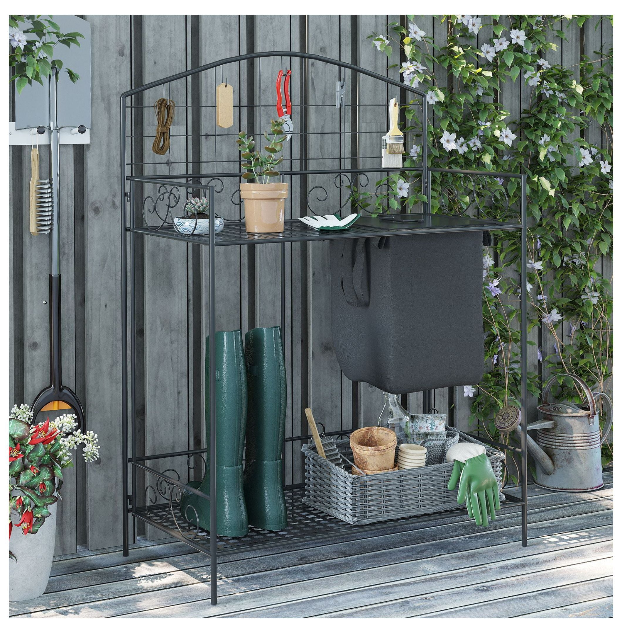 Bench Gook Folding Potting Bench Garden Workstation Table with Bag & Hooks, Metal ...