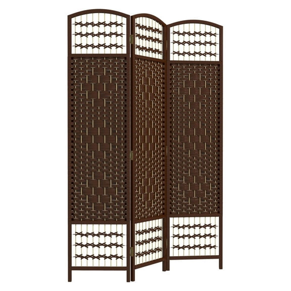 Folding Privacy Screen, 3-Panel Room Divider - Brown Woven Paper & Wood - Home Office, Bedroom, Living Room - Lightweight & Portable