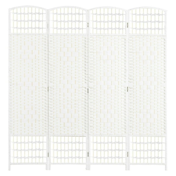 Folding Privacy Screen, 4-Panel Room Divider - White Wave Fiber for Home & Office