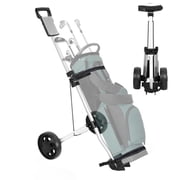 Folding Pull Push Golf Trolley Golf Pull Cart Iron White Adjustable Golf Trolley Cart 2 Wheels Push Pull Golf Cart Aluminium Alloy Foldable Trolley with Brake