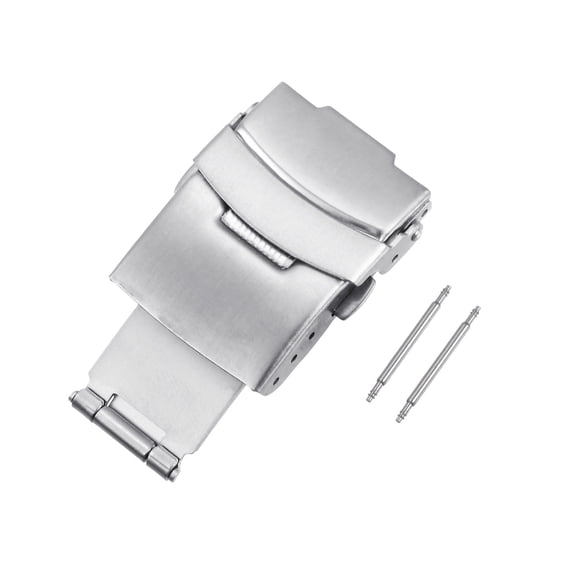 Folding Push Button Watch Deployment Clasp Buckle for 20mm Metal Watch Bands, Silver Tone