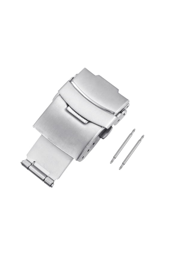 Folding Push Button Watch Deployment Clasp Buckle for 20mm Metal Watch Bands, Silver Tone
