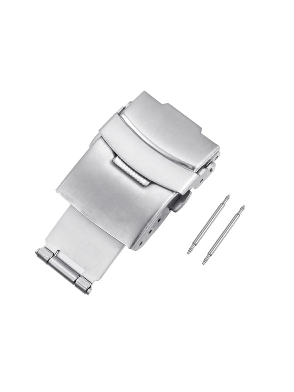 Folding Push Button Watch Deployment Clasp Buckle for 20mm Metal Watch Bands, Silver Tone