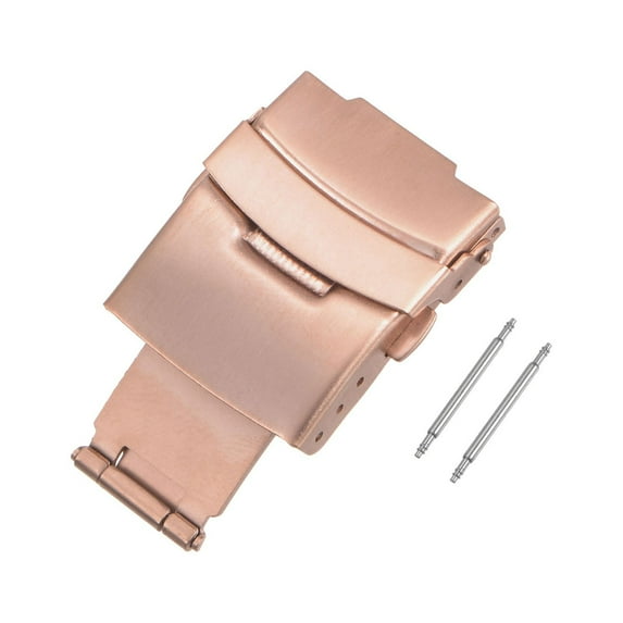 Folding Push Button Watch Deployment Clasp Buckle for 22mm Metal Watch Bands, Gold Pink