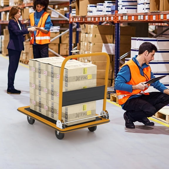 Folding Push Cart Dolly, Moving Platform Hand Truck w/ 360 Swivel Wheels, Spacious & Non-Slip Loading Area, Rolling Flatbed Cart for Loading & Storage, 660LBS Max Load