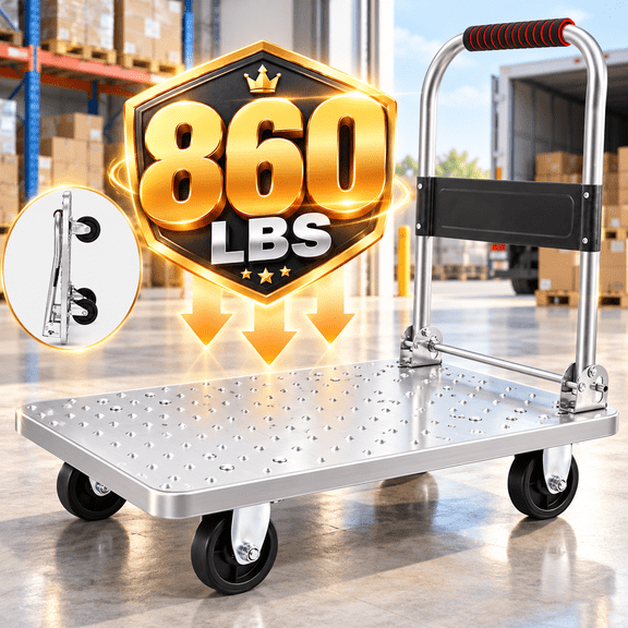 Folding Push Cart Dolly Platform Hand Truck with 360 Swivel Wheels 860LBS Capacity