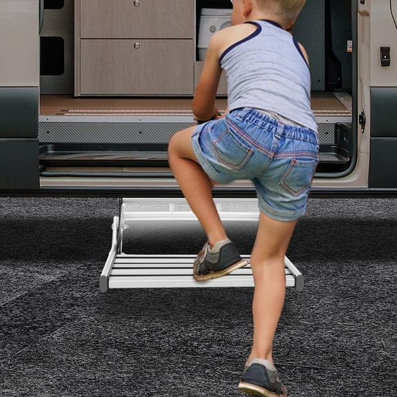 Folding RV Steps, 330.69lbs Load Capacity, Manual RV Camper Stairs with LED Light for Safety 12V
