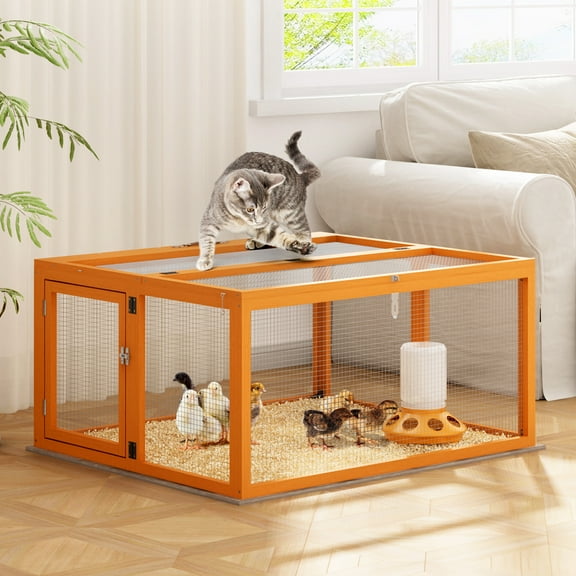 Folding Rabbit Hutch, Portable Wood Chicken Coop Run, Outdoor Pet Cage with Openable Sun Panel Top