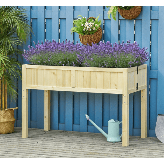 Folding Raised Garden Bed Wood Planter Box with Liner and Drain Holes