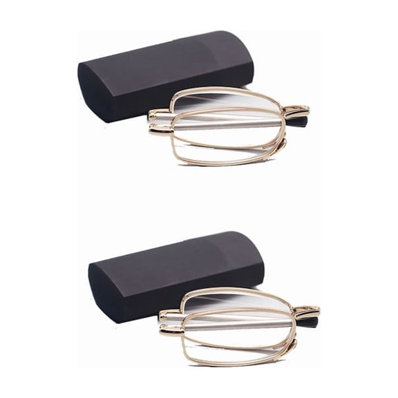 Folding Reading Glasses, 2 Pack Compact Unisex Readers Black & Gunmetal with Free Storage Case