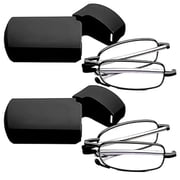 Folding Reading Glasses 2 Pair Black and Gunmetal Stainless Steel Readers Compact Folding Unisex Anti-Blue Light Glasses for Reading Case Included-400  for Men Women