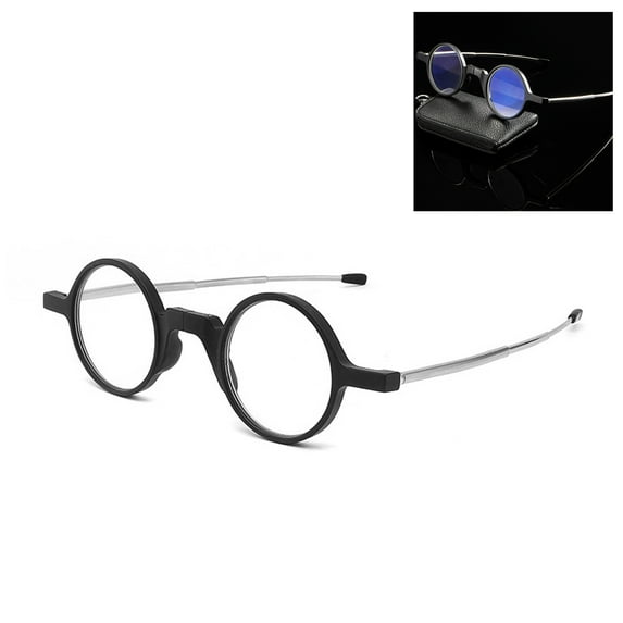 Folding Reading Glasses Blue Light Blocking Round Pocket Reader w/ Keychain Box