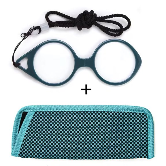 Folding Reading Glasses for Men Women with Neck Strap, Round Full-Rim Presbyopia Eyewear with Anti-Loss Checkered Case, Portable Design for Office Computer Smartphone Use