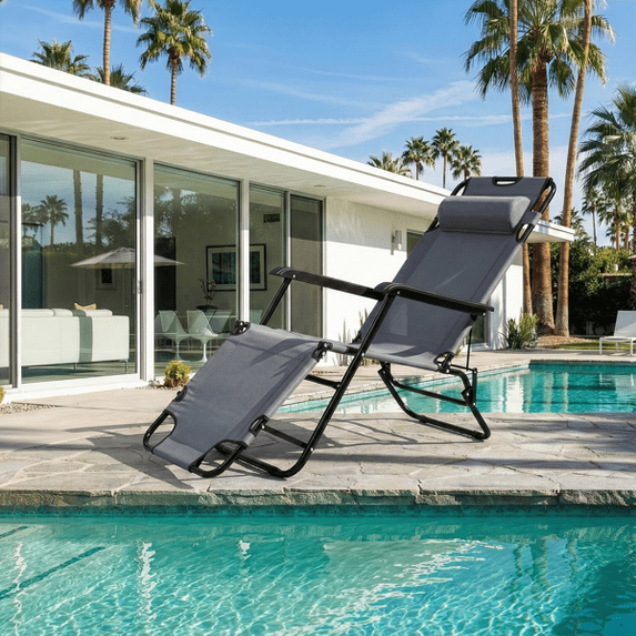 Folding Recliner Chair, Portable Extendable Folding Reclining Chairs for Indoor Outdoor, Grey