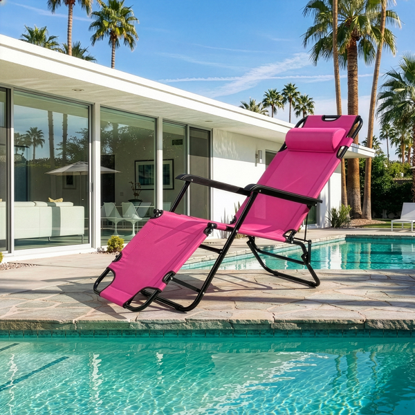 Folding Recliner Chair, Portable Extendable Folding Reclining Chairs for Indoor Outdoor, Pink