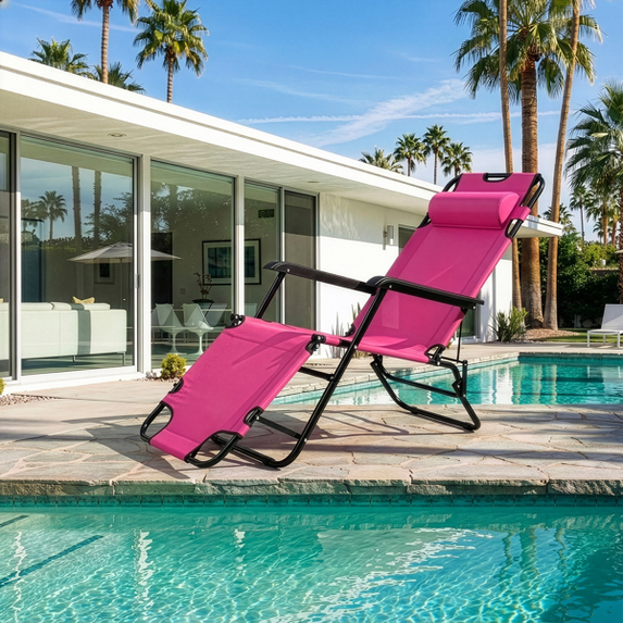 Folding Recliner Chair, Portable Extendable Folding Reclining Chairs for Indoor Outdoor, Pink