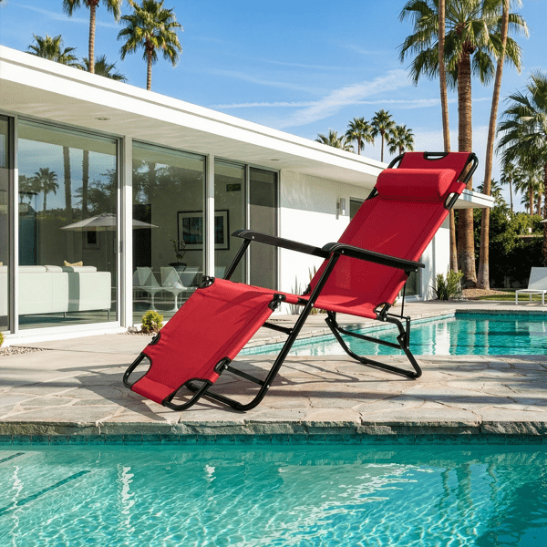 Folding Recliner Chair, Portable Extendable Folding Reclining Chairs for Indoor Outdoor, Red