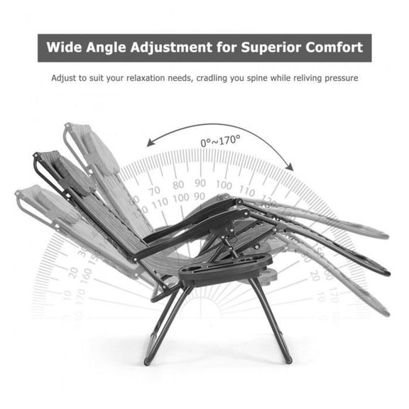 Folding Recliner Lounge Chair with Canopy & Cup Holder - Outdoor Patio Chair for Beach, Yard, or Deck - Adjustable Back, Steel Frame, 250lbs Capacity - Black