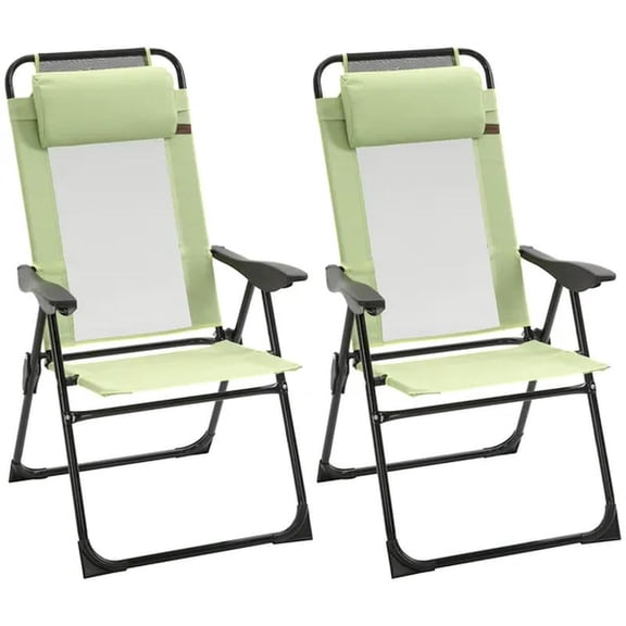 Folding Recliner Set of 2 Adjustable Backrest Outdoor Patio Lounge Chair Green