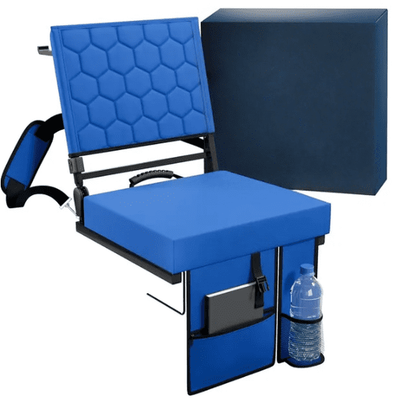 Folding Reclining Stadium Seat with Back Support for Bleachers 3 Adjustable PositionsPortable Outdoor Chair with Pockets Cup Holder Carry Straps for Sports Camping, Beach
