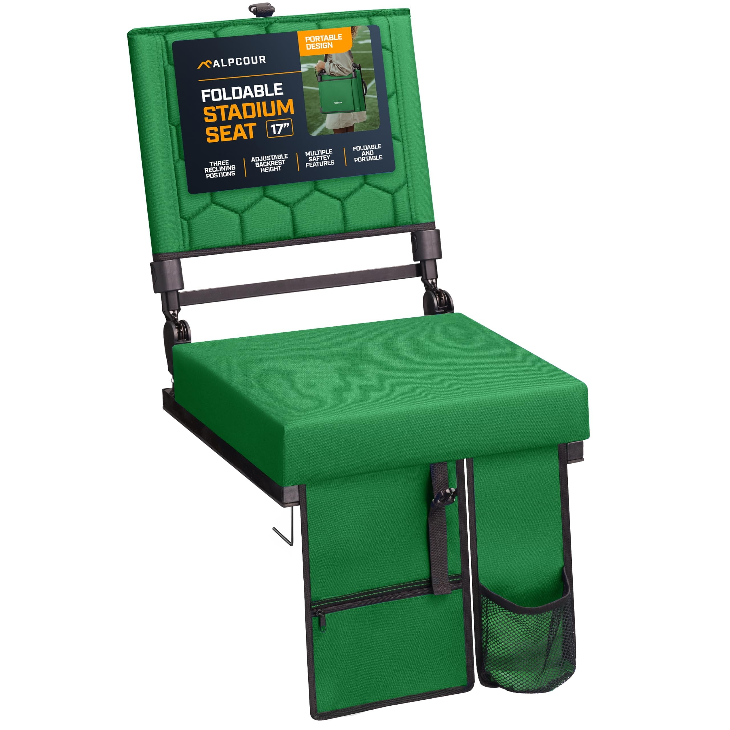 Folding Reclining Stadium Seats with Back Support for Bleachers, Bleacher Chairs with Back and Cushion Seating for Football, Camping Chair, Kayak Seat, Canoe, Paddle Board, Concerts, & Sports Events