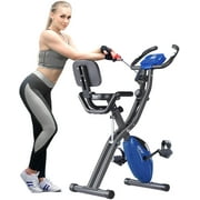 Folding Recumbent Exercise Bike, 3-in-1 Compact Stationary Bicycles Exercise Bike w/ Adjustable Arm Resistance Bands, LCD Monitor, Tablet Holder, High Backrest, Holds 350 lbs,