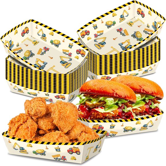 No Folding Required 50 Pack 2 Lb Construction Party Food Trays Construction Plates Birthday Party Supplies Construction Themed Nacho Holders Paperboard Tray Disposable Serving Trays