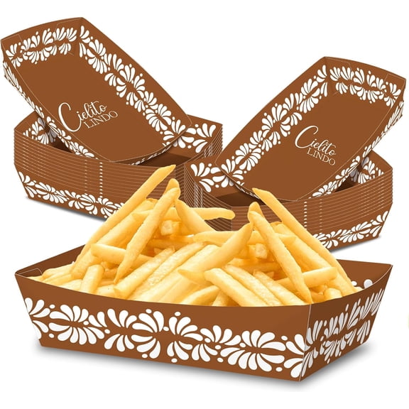 No Folding Required 50 Pack 2Lb Cielito Lindo Party Decoration Mexican Snack Trays Platos De Barro Mexicanos Terracotta Clay Pottery Disposable Trays Nacho Popcorn Food Container for Mexican Party