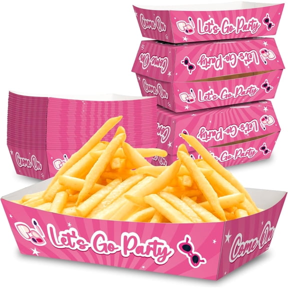 No Folding Required 50 Pack 2Lb Pink Girl Paper Food Trays Hot Pink Plates Party Supplies Large Paper Food Trays with Disposable Pink Princess for Girl Princess party Hot Dog Popcorn Nacho Snack