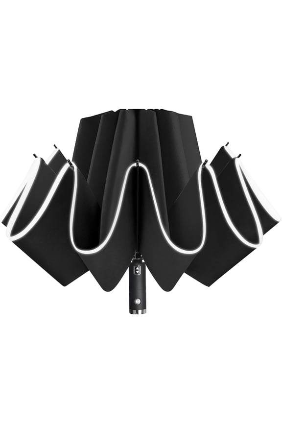 Folding Reverse LED Umbrella - Upside Down Reflective Umbrellas Compact Inverted Travel Windproof Umbrella Auto Open Close for Rain
