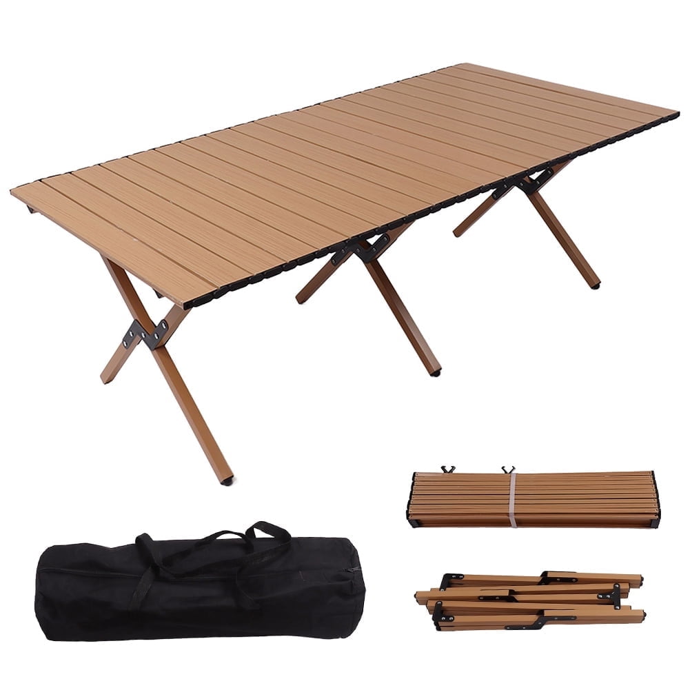 Portable Folding Metal Wood BBQ Camping Table 47.2x23.6x17