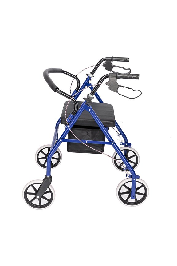 Folding Rollator Walker with Seats, Adjustable Height Walker with 8-inch Wheels, Large Backrest, Comfort Handles, Easy-to-use Loop Locks and Under-seat Basket for Seniors, Black & Blue