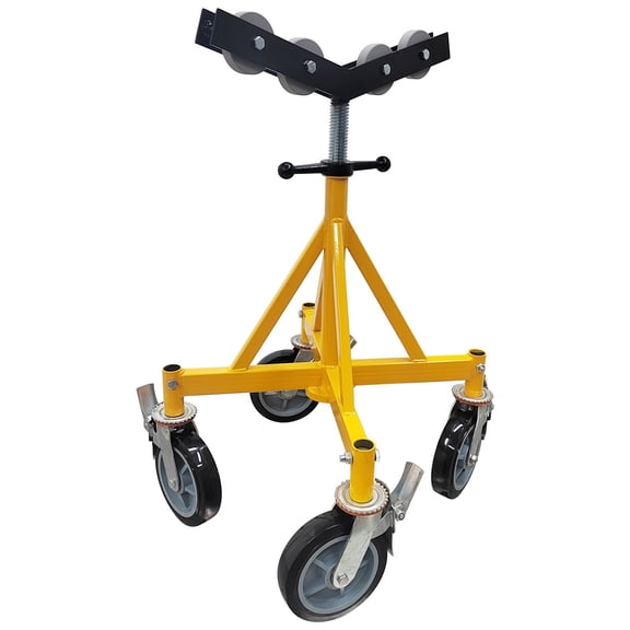 Folding Roller Pipe Jack Stand V-shaped Head Pipe Support with Rolling Wheels 2500LBS