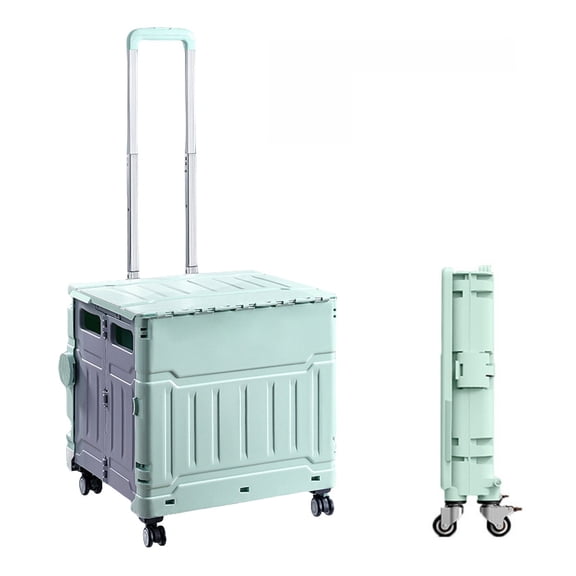 Folding Rolling Cart,Utility Cart Portable Rolling Crate Handcart with 4 Wheels&Hook, 2 Modes Telescoping Handle Shopping Carts for Groceries,Load Capacity 330LBS