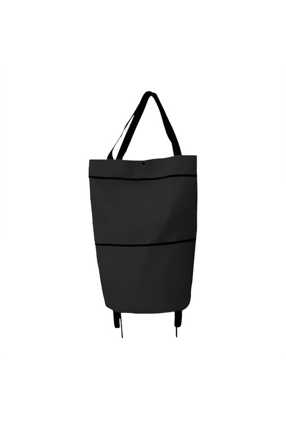 Folding Rolling Shopping Cart Bag, Portable Grocery Tote with Wheels, Reusable Collapsible Laundry Hamper for Grocery Store, Market, Travel, 1Pcs (Black)