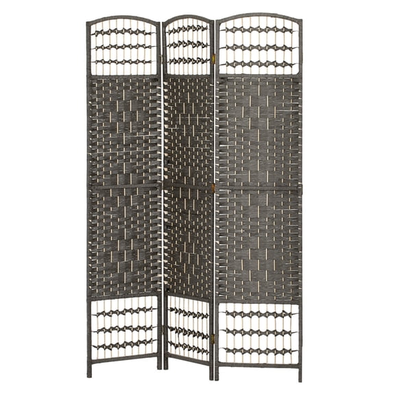 Folding Room Divider 3 Panel, Portable Privacy Screen Wave Fiber Partition for Home Office - Dark Gray