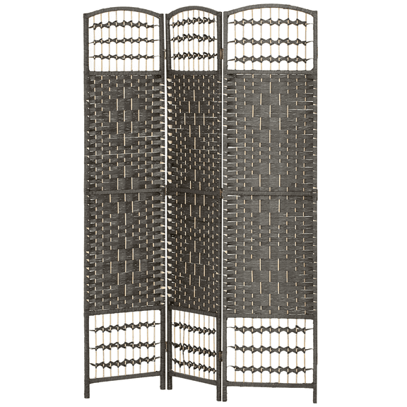 Folding Room Divider 3 Panel, Portable Privacy Screen Wave Fiber Partition for Home Office, Dark Gray