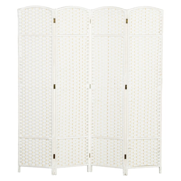 Folding Room Divider 4 Panel 5.6ft Tall Privacy Screen, Freestanding Partition for Home Office, White Woven Polypropylene Room Separator