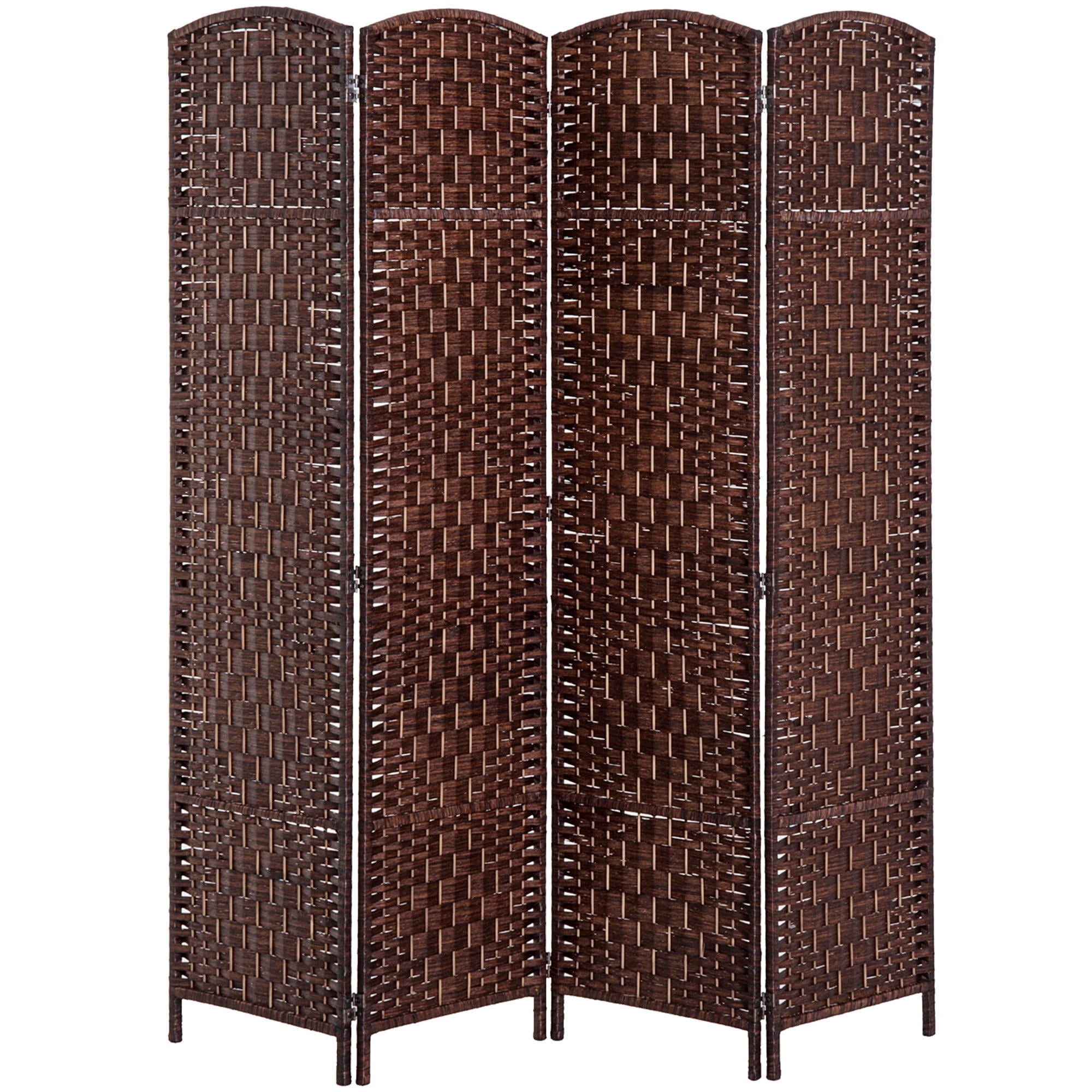 Folding Room Divider 4 Panel 6FT (70.9") Tall Privacy Screen Wicker Weave Freestanding Partition Wall for Bedroom Home Office Dorm, Brown