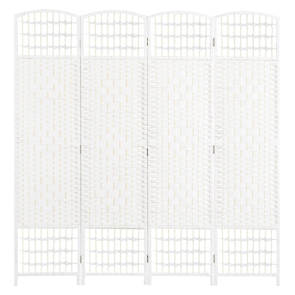 Folding Room Divider 4 Panel, Portable Privacy Screen, Wave Fiber Partition White