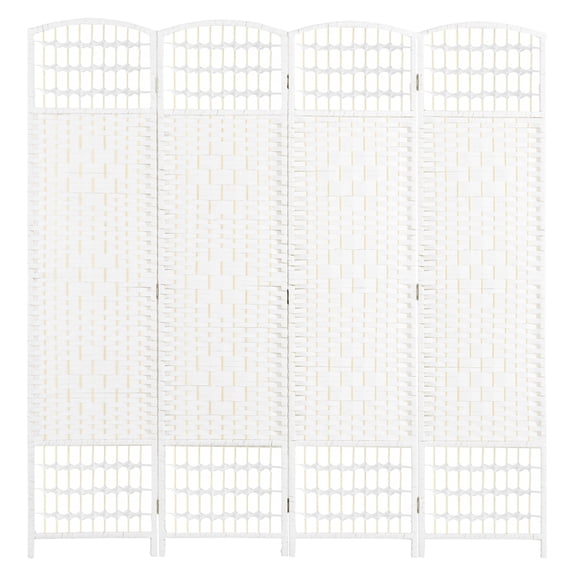 Folding Room Divider 4 Panel, Portable Privacy Screen Wave Fiber Partition for Home Office - White