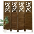 thumbnail image 1 of Folding Room Divider, 5.6Ft 4 Panels Wood Carved Privacy Screens, Free Assembled Freestanding Portable Reversible Functional Decorative Partition for Home Office Restaurant Bedroom (Brown), 1 of 9